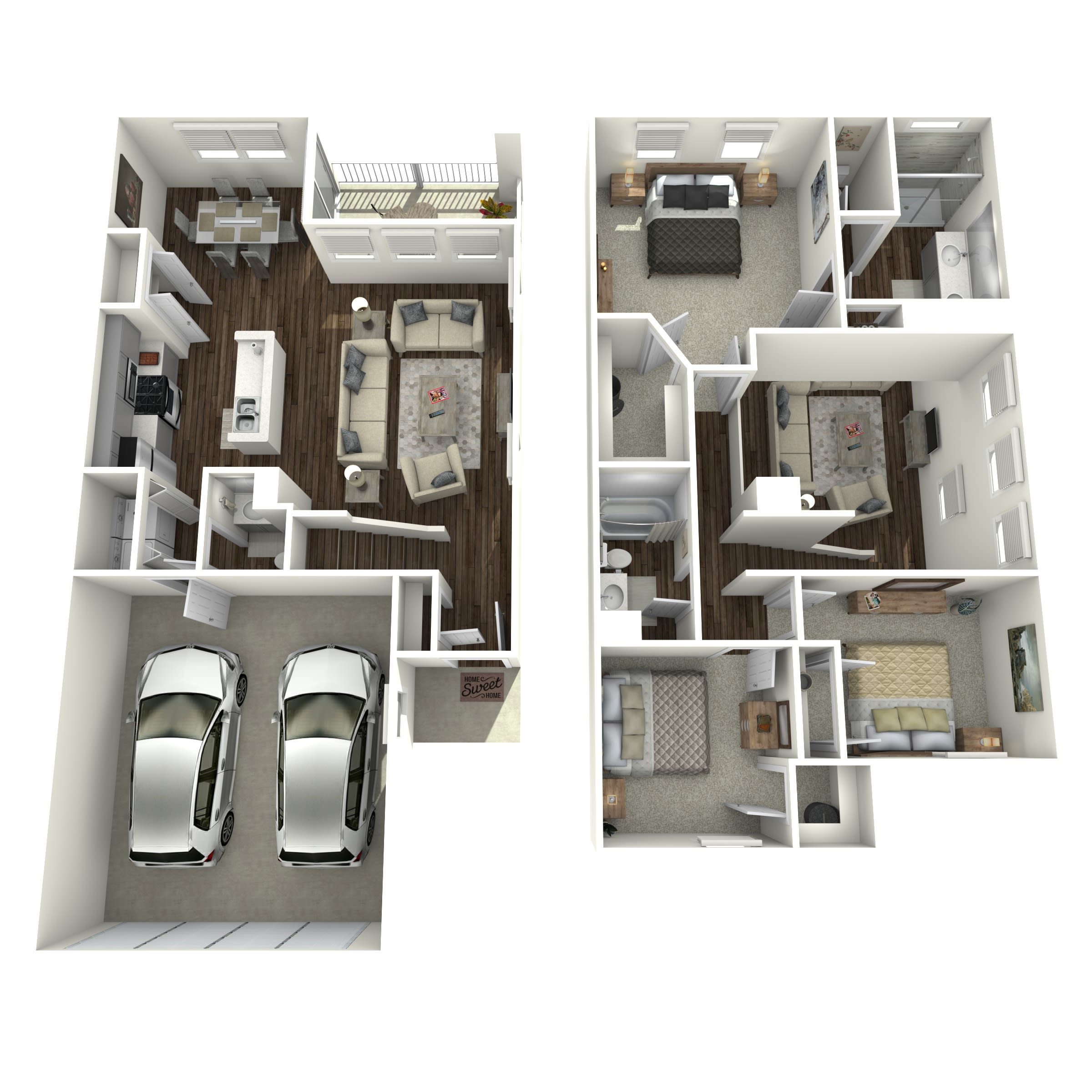 Rivers Edge Rental Homes Furnished C2 3D Floor Plan Rivers Edge Rental Homes Furnished C2 3D Floor Plan